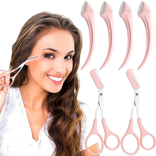 6PCS Stainless Steel Curved Eyebrow Trimmer Set with Comb
