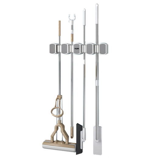 Wall Mount Heavy Duty Mop and Broom Holder (4 Positions with 5 Hooks)