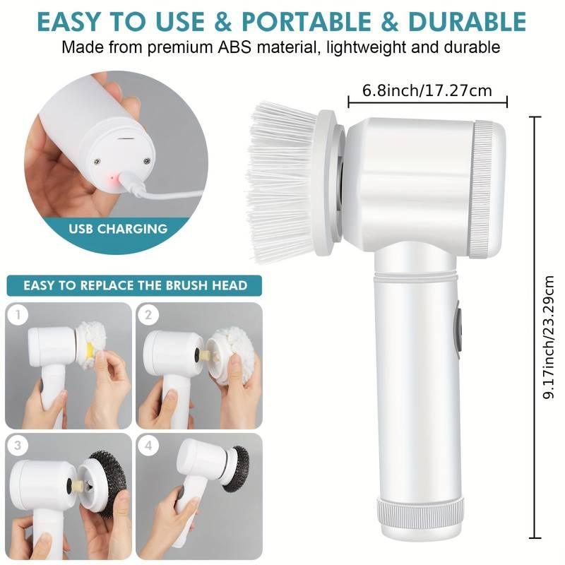 Electric Spin Cleaning Brush with 5 Replaceable Heads